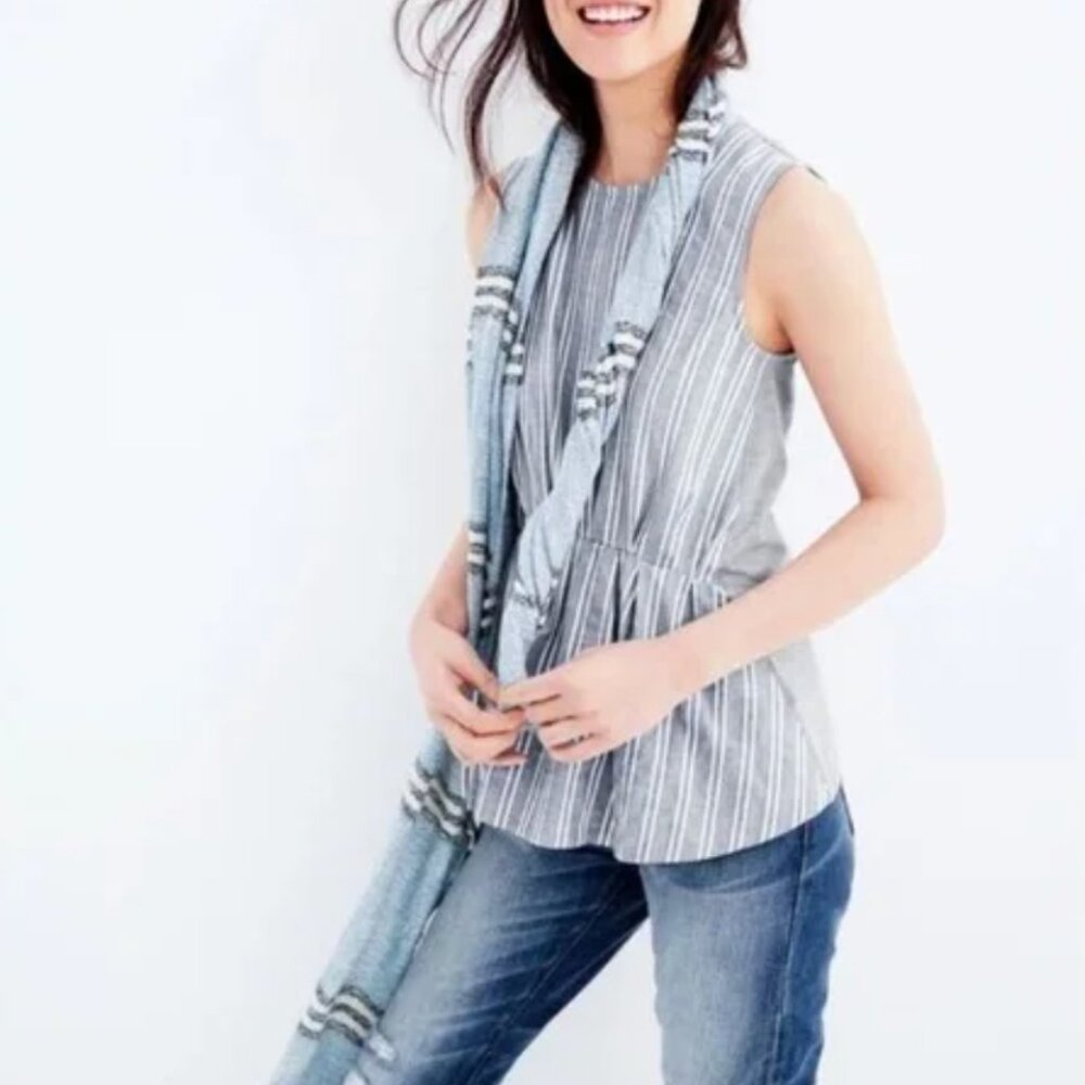 J.Crew Blue and White Cinched Blouse Size Small